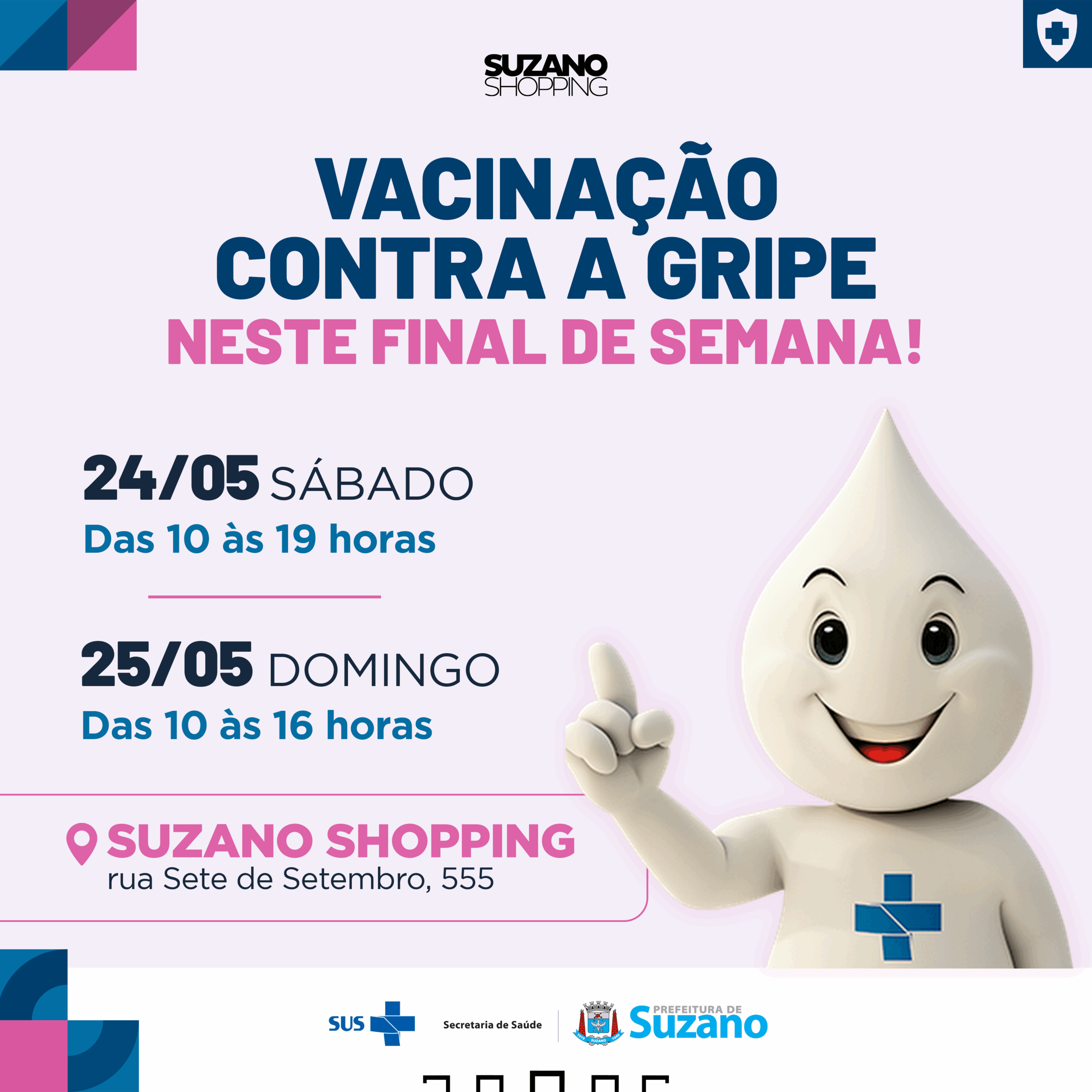Vacinação contra a gripe acontece neste fim de semana no Suzano Shopping