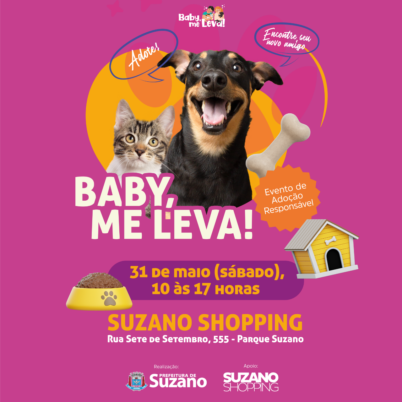 Suzano Shopping recebe evento de adoção pet do “Baby, me Leva!”