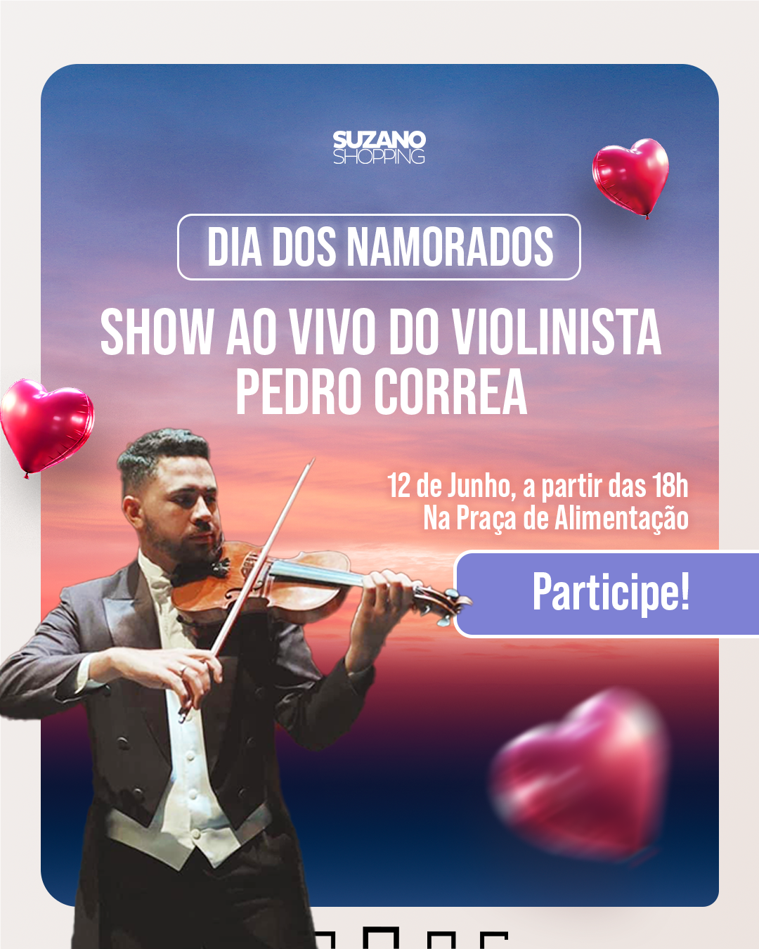 Apresentação musical romântica com violino ao vivo